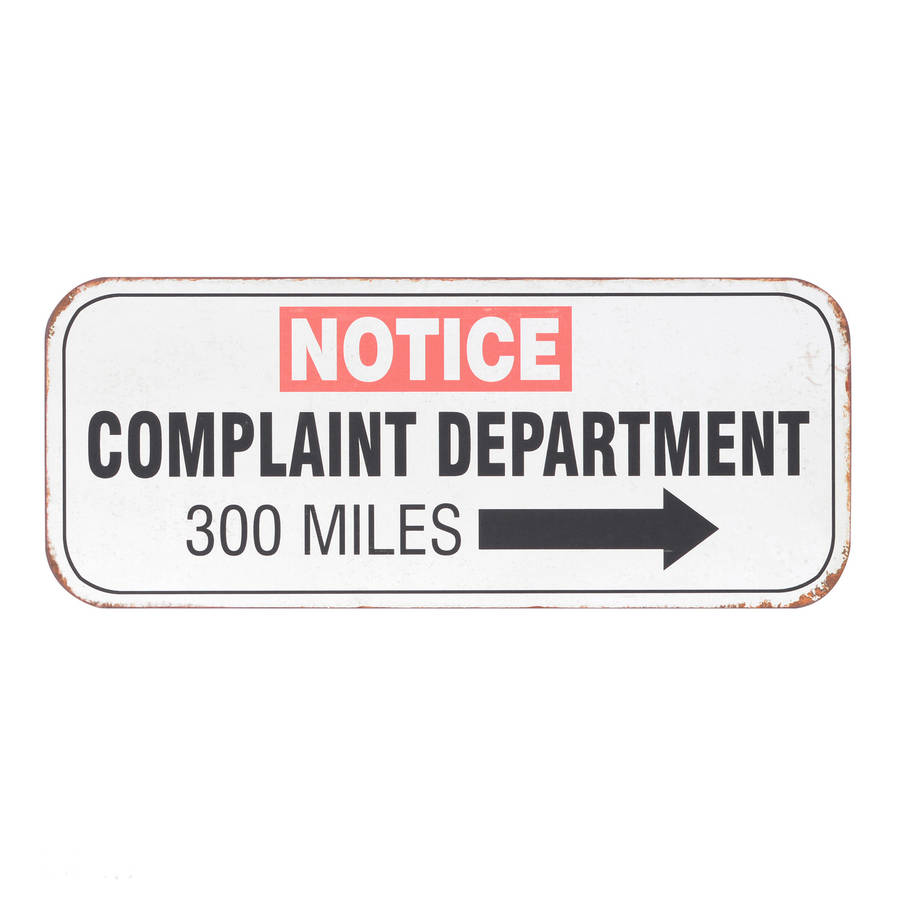 Complaint Dept Sign By Rocket and Fox  notonthehighstreet.com