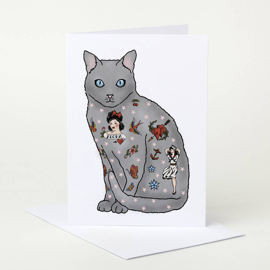 Tattooed Cat Birthday Card, 1 of 4