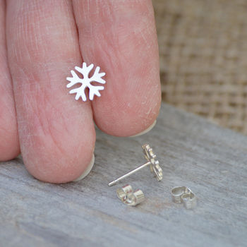 Snowflake Earring Studs In Sterling Silver, 2 of 4