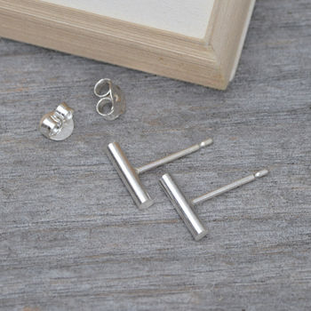 Simple Bar Earring Studs In Sterling Silver, 2 of 5