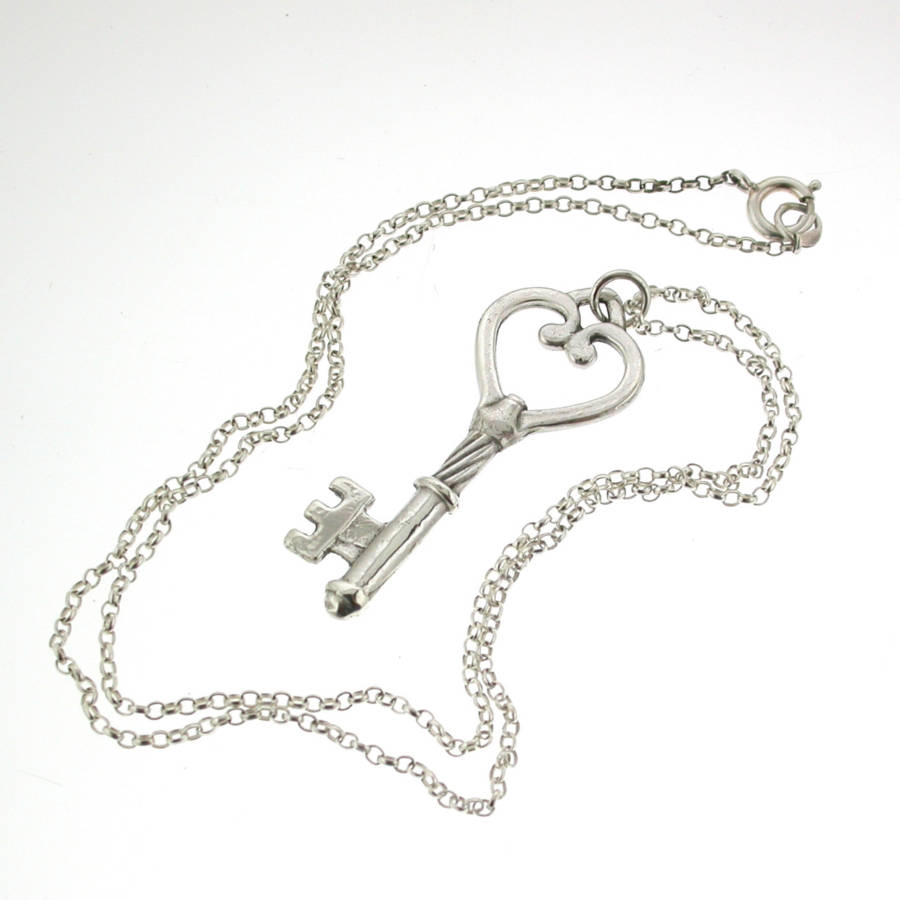 silver heart key with 18 inch silver chain by david-louis design ...