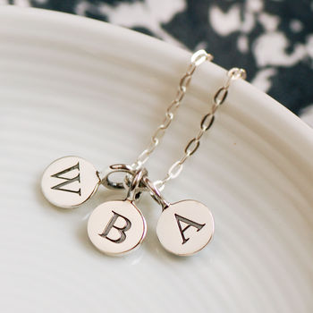 Sterling Silver Round Initial Charm Necklace, 3 of 6