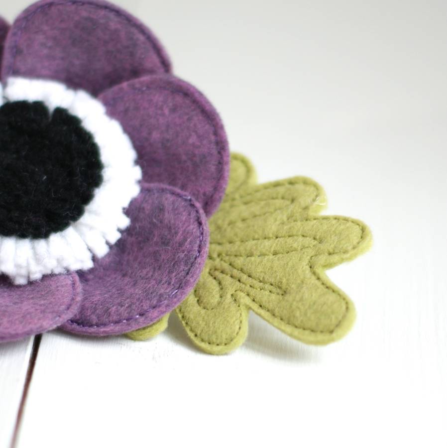 Handmade Purple Felt Anemone Brooch By Rosiebull Designs