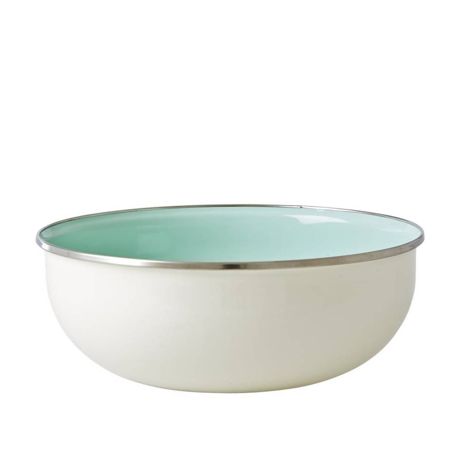 Large Enamel Serving Bowl With Floral Design By Detaljer