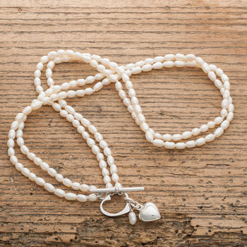 Double Strand Rice Pearl Necklace And Silver Heart, 4 of 4