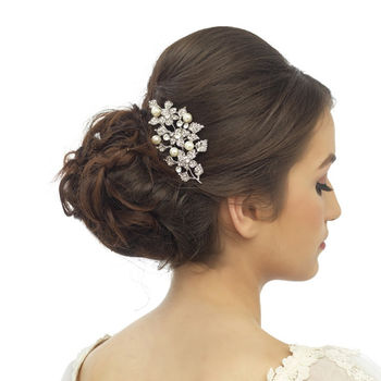 Tamsin Crystal Leaf And Faux Pearl Hair Comb, 3 of 4