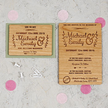Floral Wooden Wedding Invitation, 4 of 5