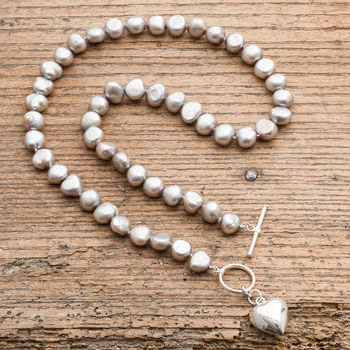 Freshwater Pearl Necklace With Silver Puffed Heart, 3 of 3
