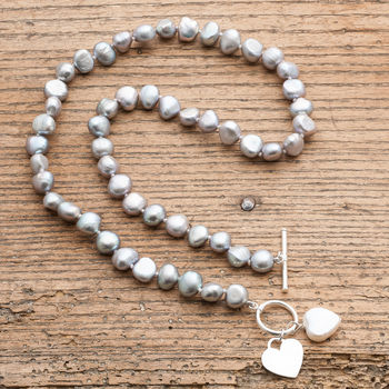 Freshwater Pearl Necklace With Silver And Pearl Hearts, 2 of 3