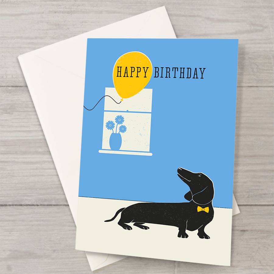 Dachshund With Balloon Birthday Card By Well Bred Design ...