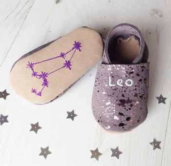Star Sign Constellation Moonstone Suede Baby Shoes, 2 of 8