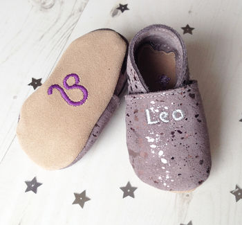 Star Sign Constellation Moonstone Suede Baby Shoes, 3 of 8