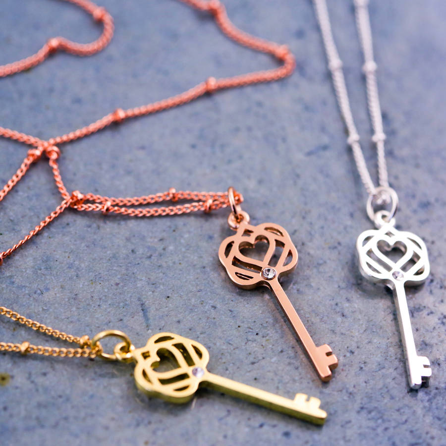 infinity heart key charm necklace by j&s jewellery