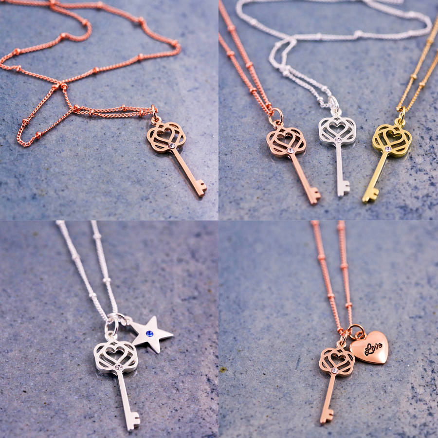 infinity heart key charm necklace by j&s jewellery