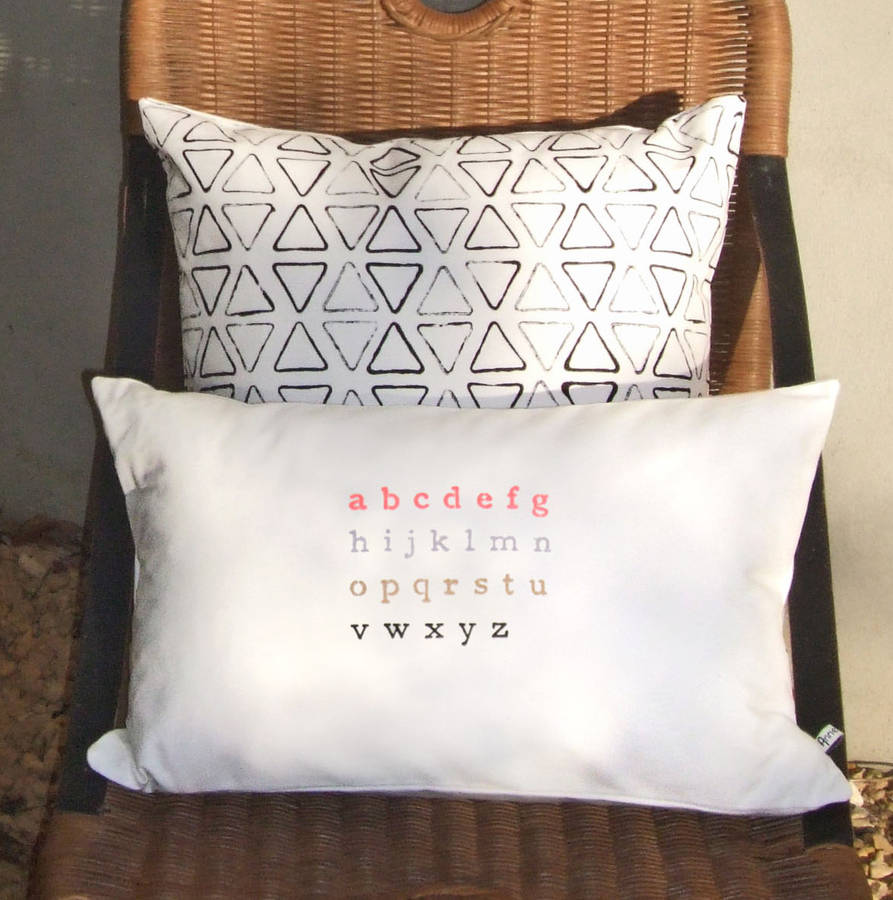 Cotton Alphabet Print Oblong Cushion Cover By Anne Fortin