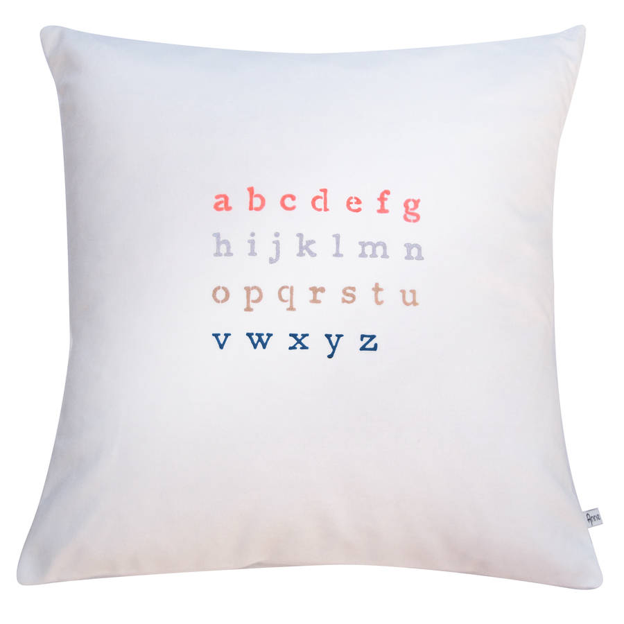 Cotton Alphabet Print Cushion Cover By Anne Fortin