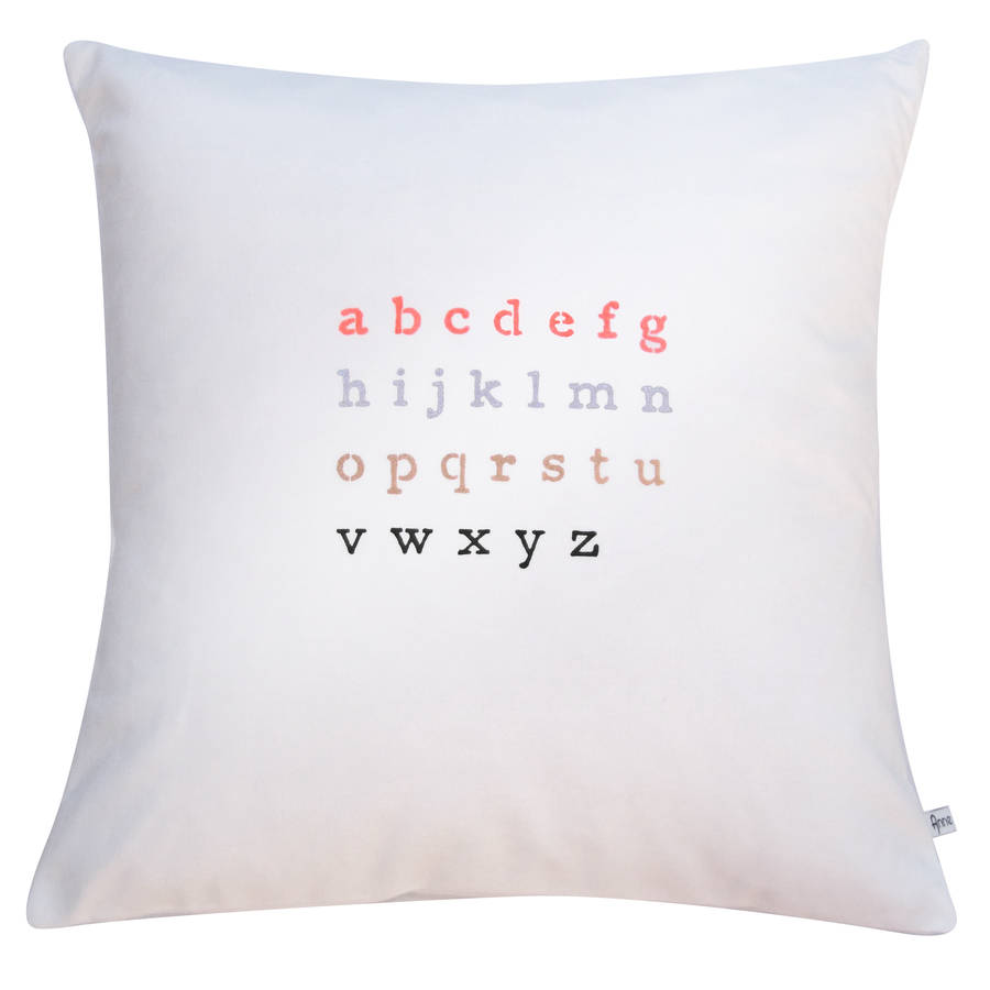 Cotton Alphabet Print Cushion Cover By Anne Fortin