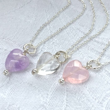 Girl's Silver And Semi Precious Stone Heart Necklace, 2 of 4