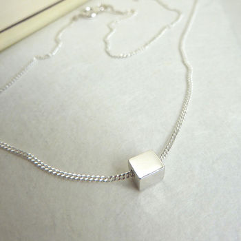 Tiny Silver Cube Necklace, 2 of 3