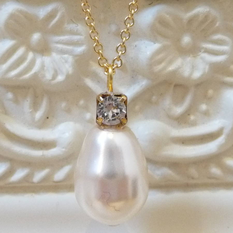 Rhinestone And Teardrop Pearl Pendant Necklace By Katherine Swaine ...