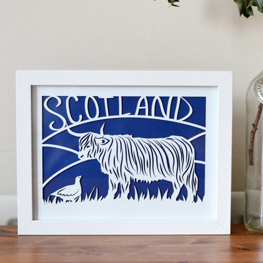 Framed 'Scotland' Highland Cow Paper Cut Print By Laura M Designs ...