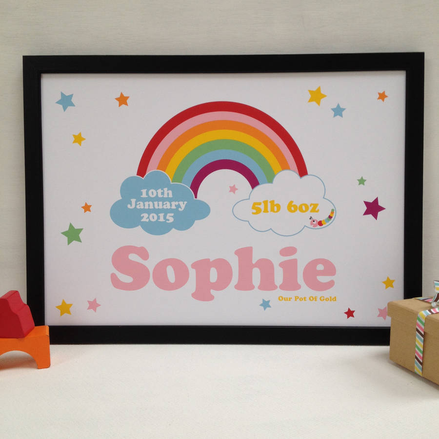 Rainbow New Baby Personalised Name Print By Half Pint Home