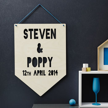 Personalised Couples Keepsake Hanging Wooden Flag, 3 of 5