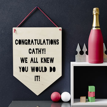 Personalised Congratulations Hanging Wooden Flag, 2 of 6