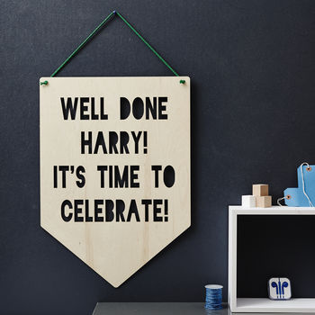 Personalised Congratulations Hanging Wooden Flag, 3 of 6