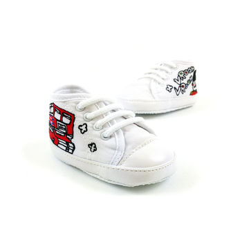 Personalised Double Decker Bus Baby Canvas Shoes, 2 of 7