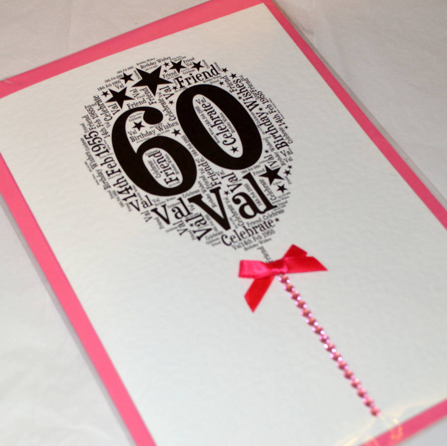 60th Happy Birthday Balloon Sparkle Card By Sew Very English