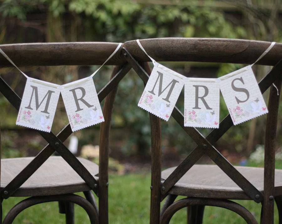 Floral Mr And Mrs Bunting Wedding Chair Signs By The Wedding of my ...