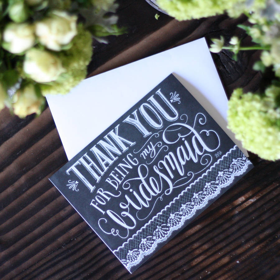 Bridesmaid Thank You Card - Chalkboard Calligraphy By The Wedding Of My Dreams ...