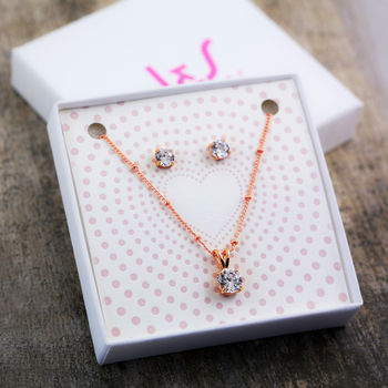 Traditional Solitaire Necklace + Earring Gift Set, 2 of 7