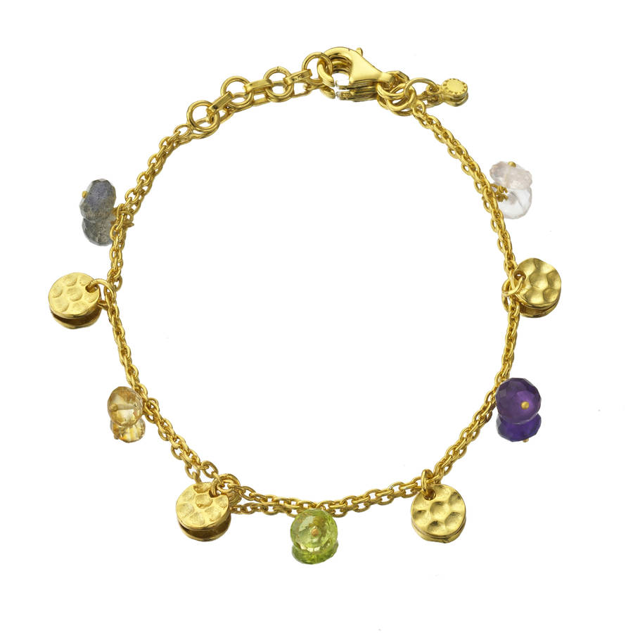Gold Multistone Gemstone Coin Bracelet By Amara Gold Multistone Gemstone Coin Bracelet