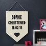 Personalised Christening Heart Hanging Wooden Flag, thumbnail 2 of 4
