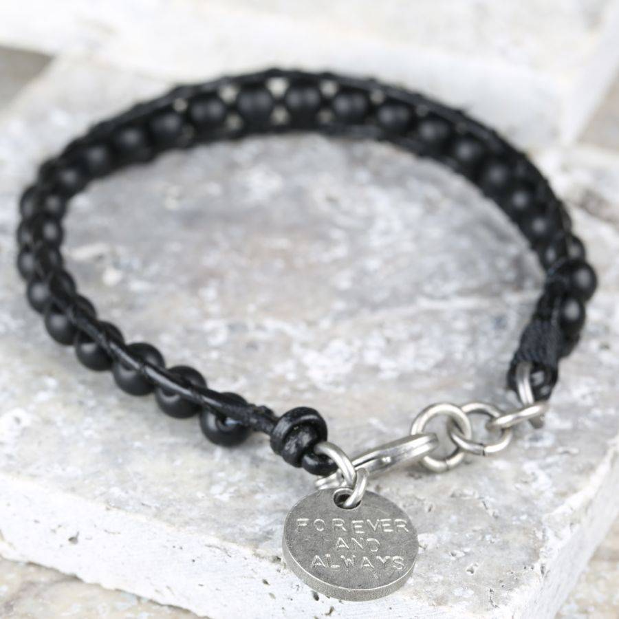 personalised men's black leather and bead bracelet by lisa angel ...