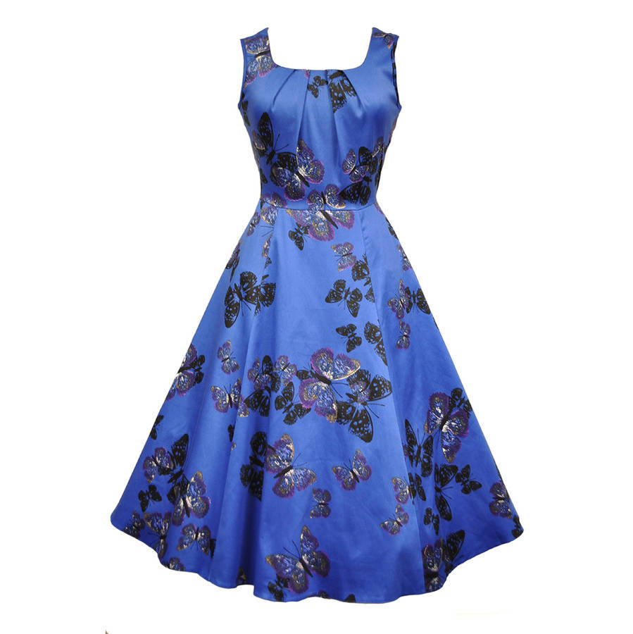 Vintage Style Butterfly Print Jasmine Dress By Lady Vintage ...