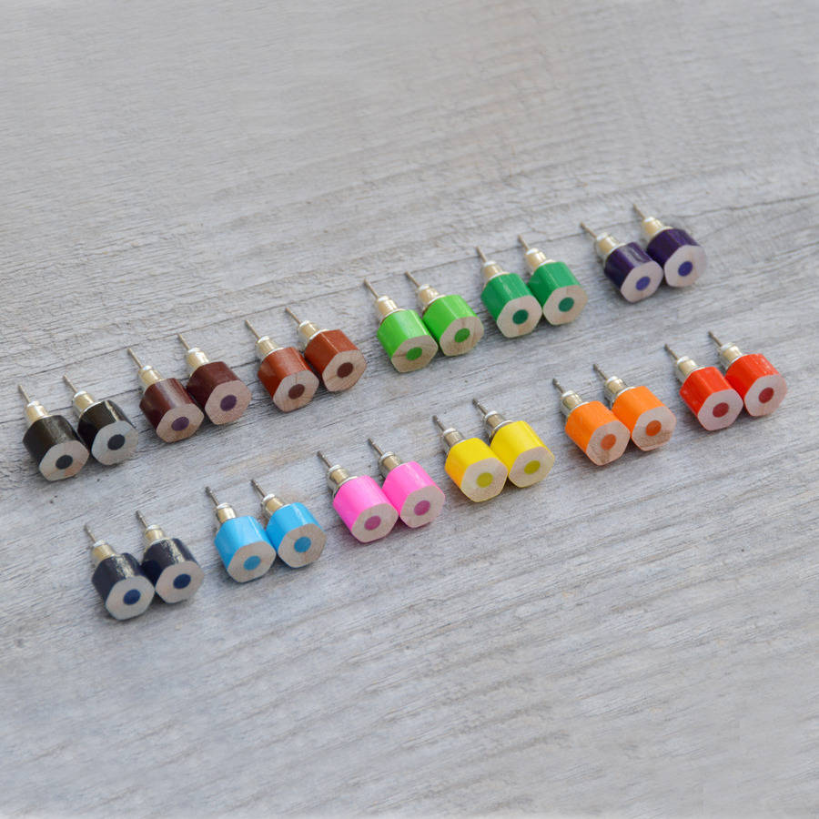 Hexagonal Colour Pencil Earring Studs, 1 of 4