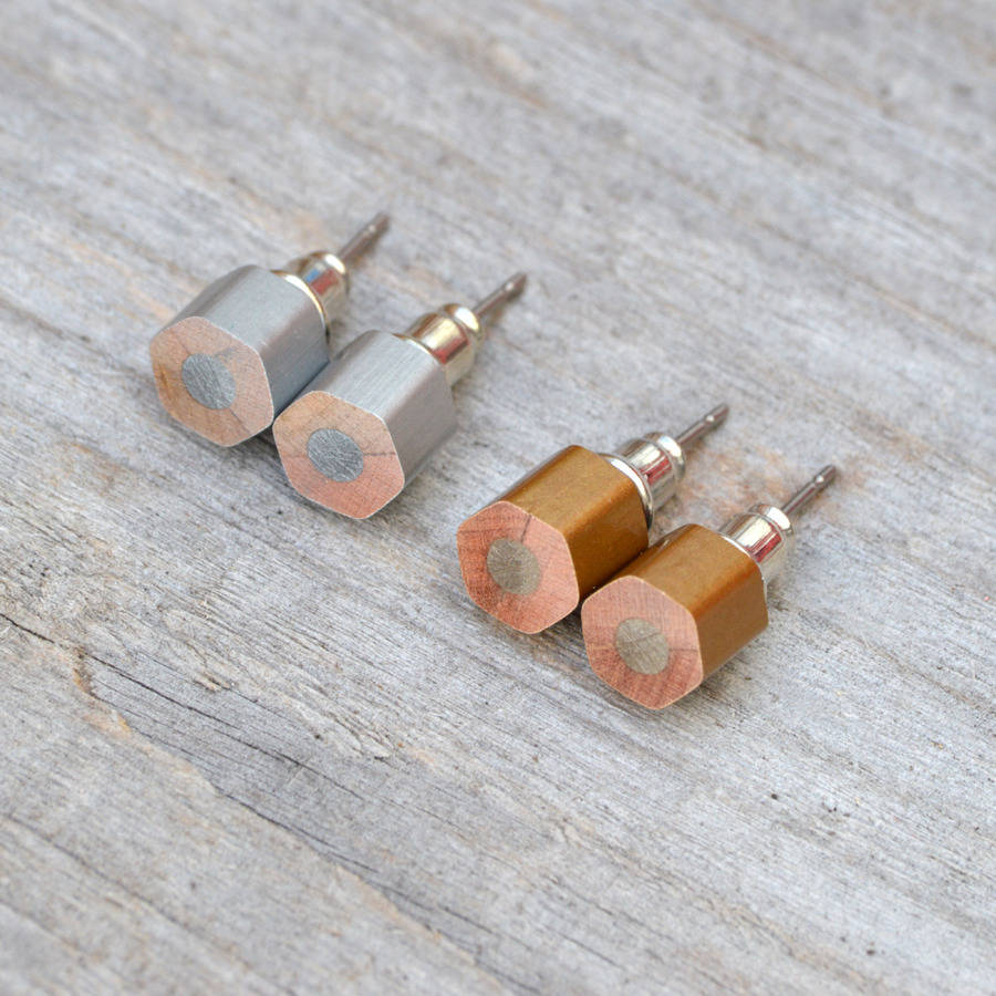 Colour Pencil Ear Studs In Golden And Silver Colour, 1 of 3