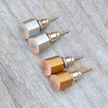 Colour Pencil Ear Studs In Golden And Silver Colour, 2 of 3