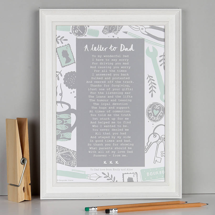 A Letter To Dad Poem Print By Bespoke Verse | notonthehighstreet.com