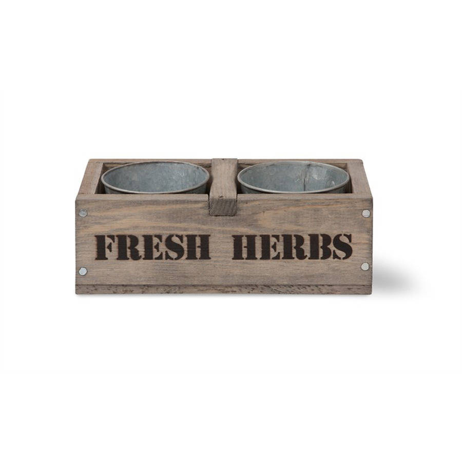 Wooden Colworth Herb Box With Two Galvanised Pots By Garden Selections