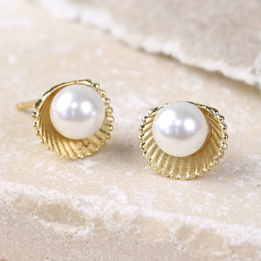 'ariel' shell and pearl stud earrings by lisa angel ...