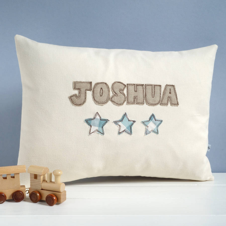 personalised embroidered name cushion with stars by milly and pip ...
