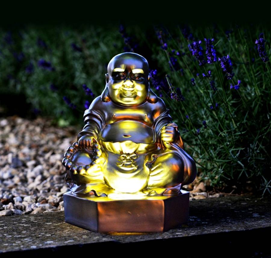 golden buddha figurine solar light by garden selections ...