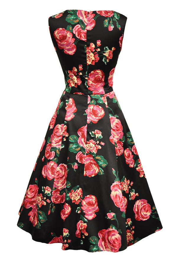 1950s Vintage Style Pink Rose Floral Jasmine Dress By Lady Vintage