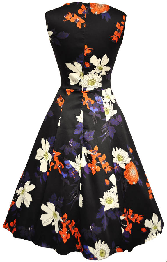 Vintage Style 1950s Japanese Floral Print Jasmine Dress By Lady Vintage