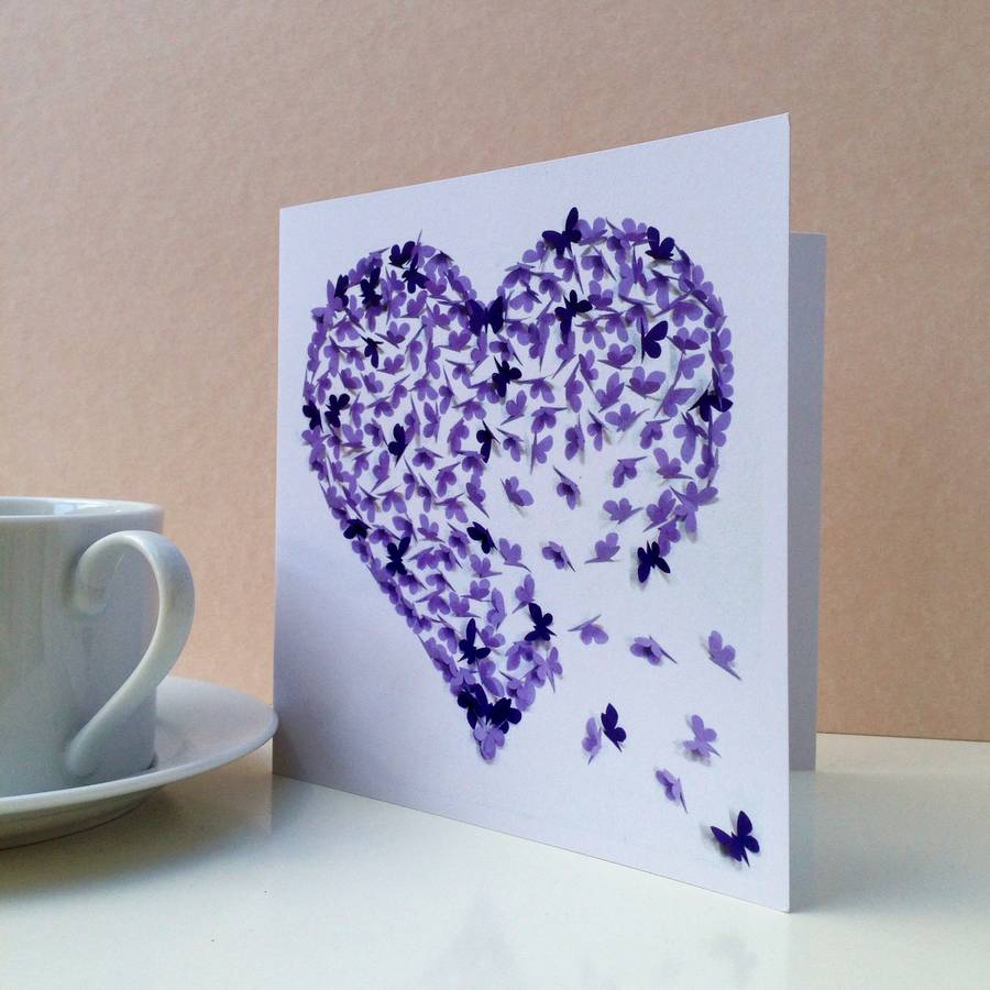 Butterfly Purple Heart Card Romantic Butterfly Card By Inkywool Butterfly Art