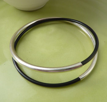 Double Silver And Black Bangle, 2 of 4